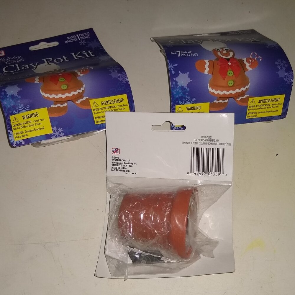 DIY Craft Kit: Gingerbread Man clay pot x 3 New
